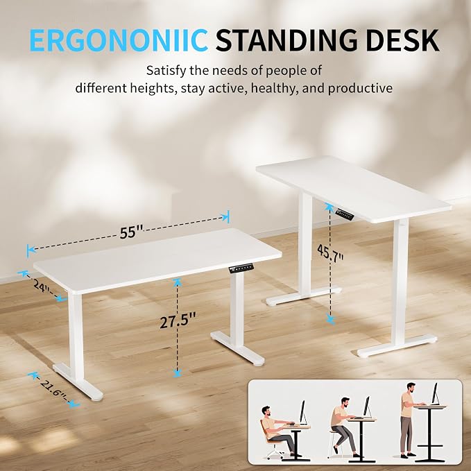 BIZUM Electric Standing Desk, 55x24 inches Height Adjustable Desk, Sit to Stand - Image 2