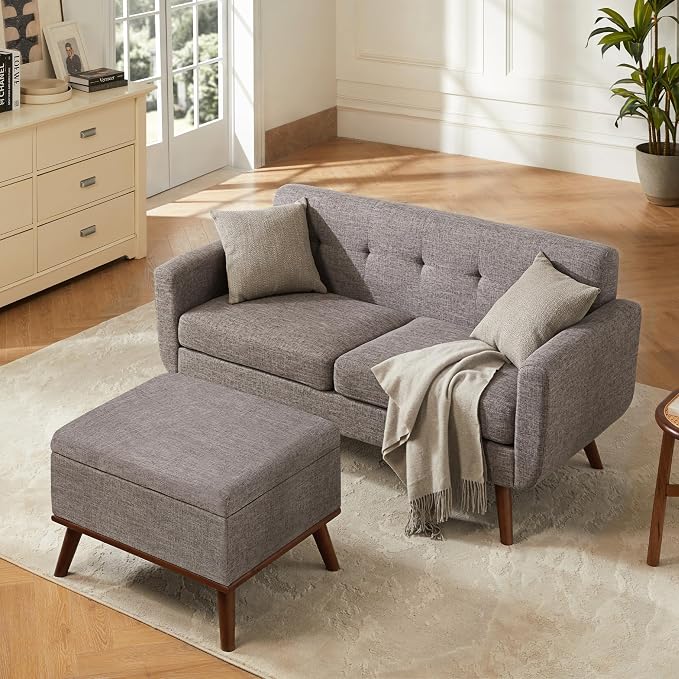 Tbfit 65" W Loveseat Sofa with Ottoman Coffee Table, Mid Century Modern Love by TBfit