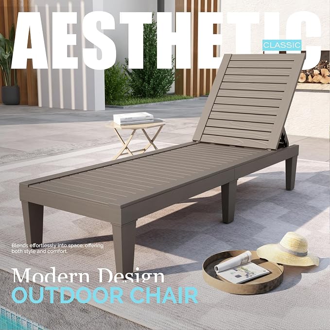 DIMAR GARDEN Outdoor Chaise Lounge, Resin Pool Lounge Chair Waterproof Recliner - Image 4