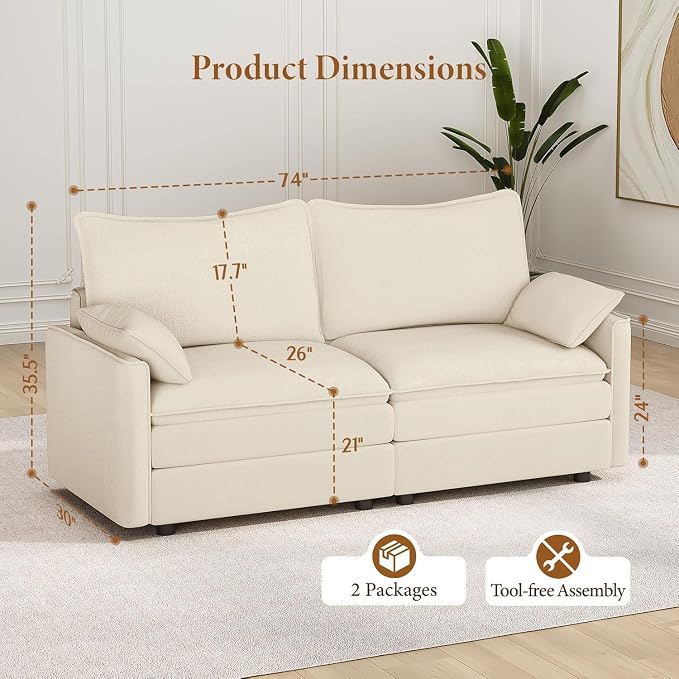 Vesgantti 74" Loveseat Sofa for Living Room, Comfy Cloud Couch Deep Seat - Image 2