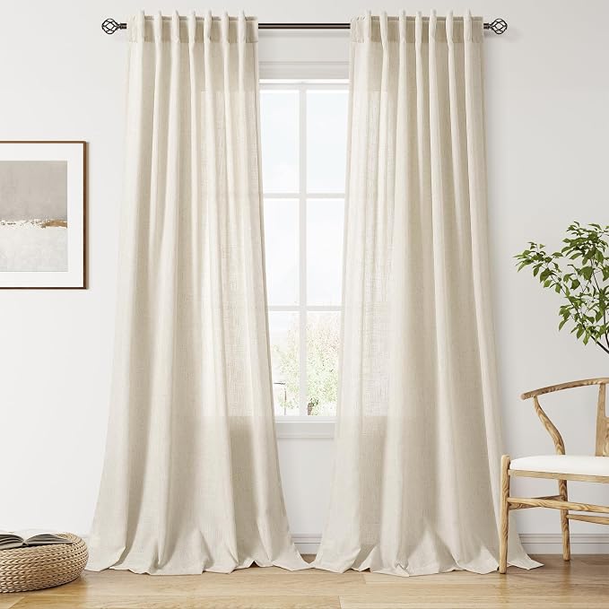 Nanspring Vanilla Linen Curtains 102 Inches Long by Nanspring