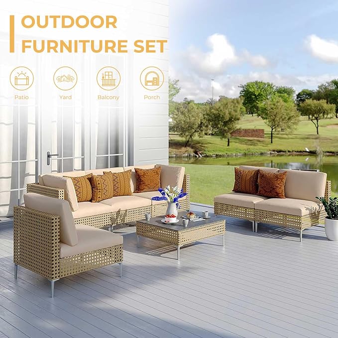 Grand patio 7-Piece Wicker Patio Furniture Set, Boho Outdoor Conversation Set - Image 2