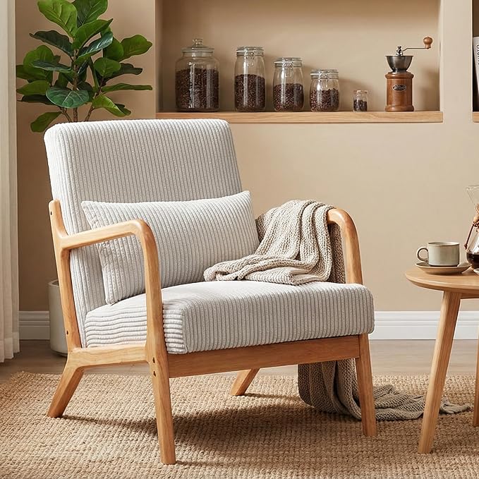 Mid Century Modern Accent Chair, Upholstered Corduroy Armchair - Image 8