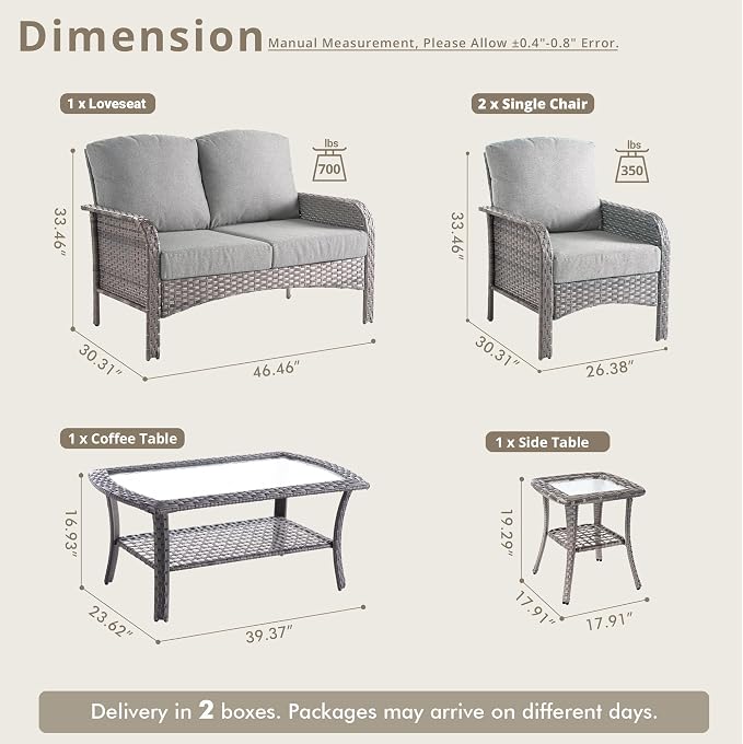 Wicker Patio Furniture Set High Back Loveseat Sofa Couch Armchair Coffee Table - Image 2