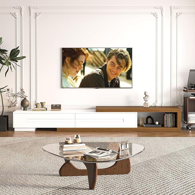 Extendable TV Stand with 2 Drawers, Long Reversible Entertainment Center with - Image 6