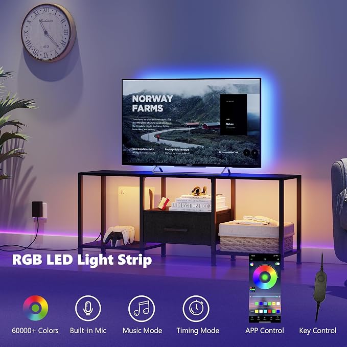 JARHETUN TV Stand with LED Lights, Entertainment Center with Open Shelves and - Image 4