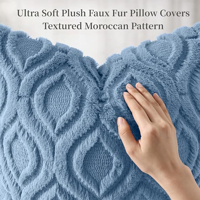 decorUhome Throw Pillow Covers 26x26 Inch Set of 2, Soft Plush Faux Wool Blue - Image 6