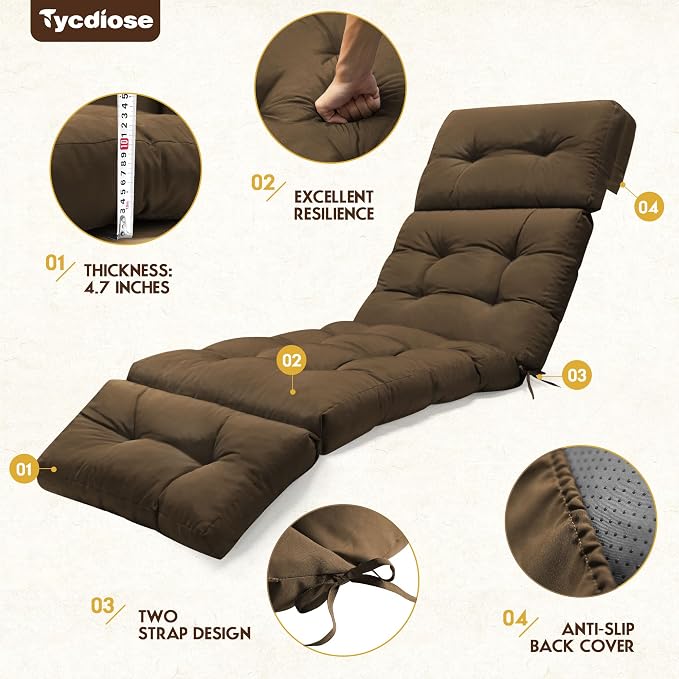 Waterproof Outdoor Chaise Lounge Chair Cushion 74.4 x 22 x 4.7 Inches Memory - Image 5
