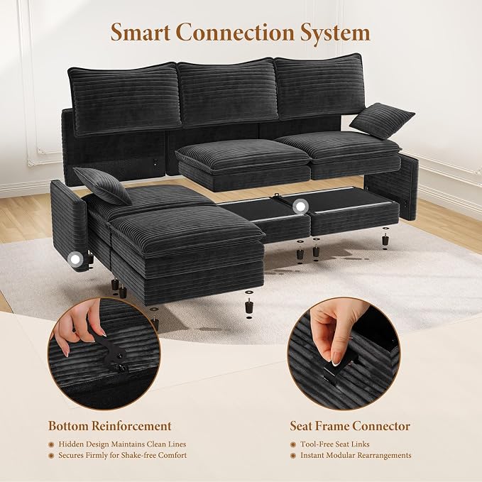 Vesgantti 108" U Shaped Sectional Couch, Comfy Cloud Modular Sectional Sofa - Image 5