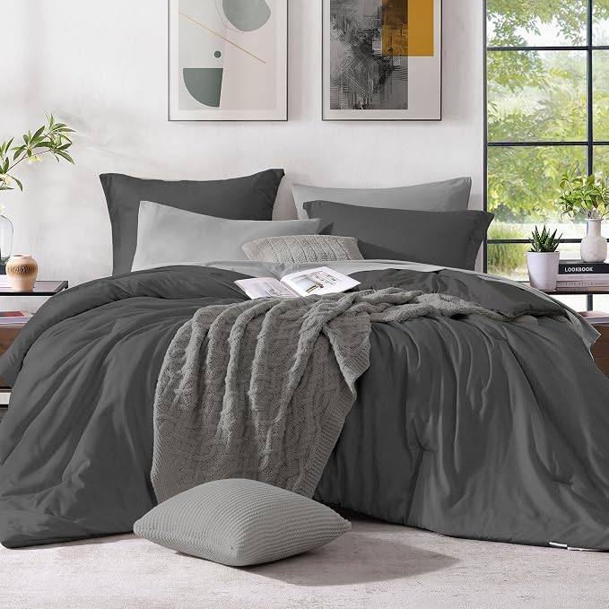 Monbix Full Size Comforter Set, Dark Grey Bedding Comforter by Monbix