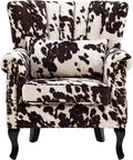 Cow Print Accent Chair Modern Velvet Armchair Tufted Wingback Club Chair Single by DMFurniture