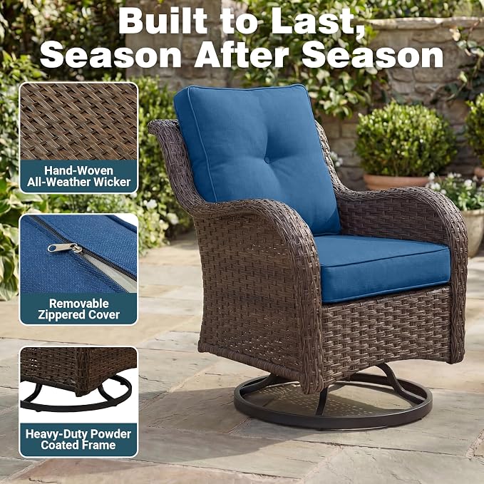 Patio Furniture Set, High Back Rattan Sofa & Swivel Rocker Chairs, Weather - Image 7