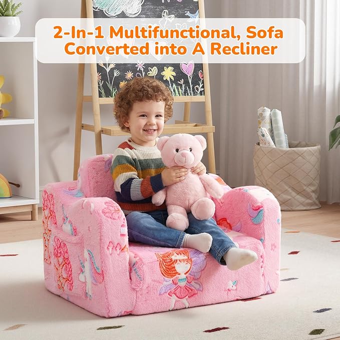 MeMoreCool Glowing Pink Fairy Kids Chair, 2-in-1 Fold-Out Kids Couch and Sofa - Image 5
