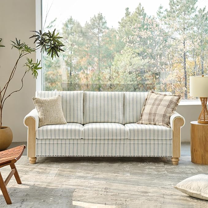 EcoHarbor Living 3-Seater Couch, Stripe 81" Mid-Century Modern Upholstered Sofa - Image 8