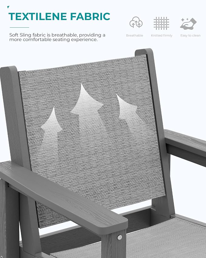 SERWALL 3 Pieces Textilene Adirondack Bar Set, Tall Adirondack Bar Height Chairs - Image 4