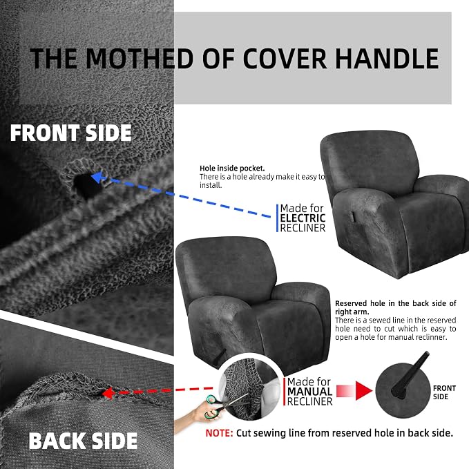 ANARACHON Recliner Chair Covers Leather Like, 4 Pieces Recliner Cover - Image 6