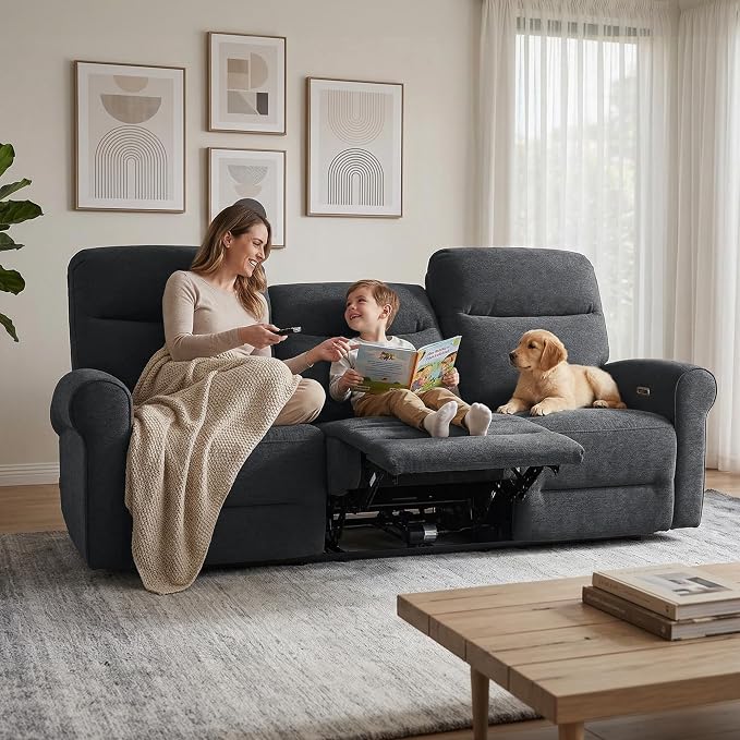 MCombo 87.8" Wall Hugger Power Reclining Sofa, 3-Seat Triple Recliner Couch - Image 5