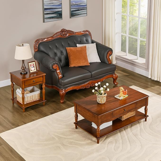 Mid-Century Modern Living Room Coffee Table Set, 2-Piece Solid Wood Living Room - Image 5