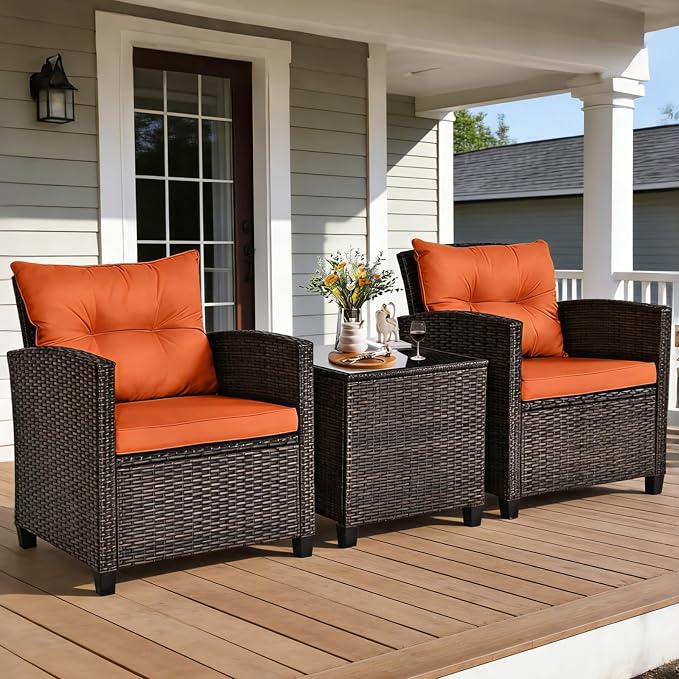 COSTWAY 3PCS Patio Furniture Set, PE Rattan Wicker Sofa w/Washable Cushion and - Image 4