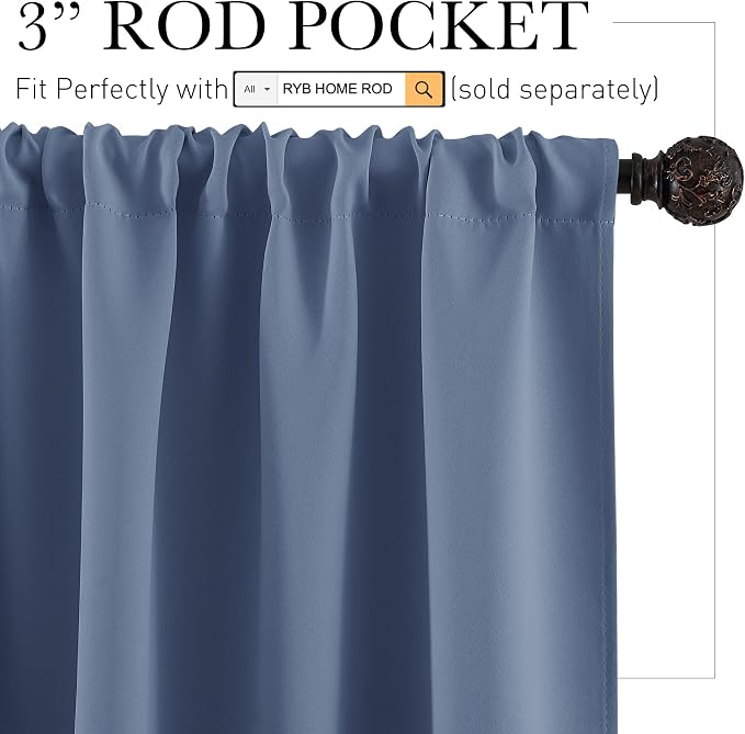 RYB HOME Blackout Cafe Curtains 30 inch Length, Short Light UV Heat Blocking - Image 2