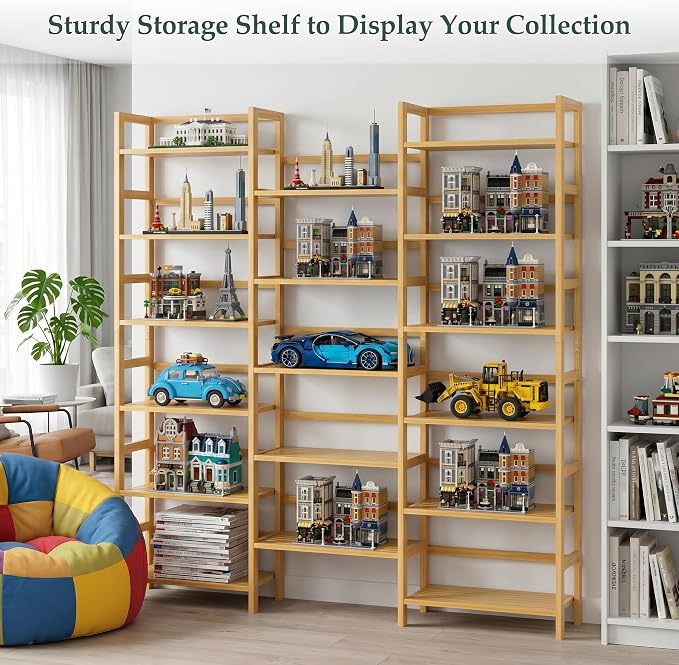 Homykic Bamboo Bookshelf, 71” Tall Triple Wide Bookcase - Image 7