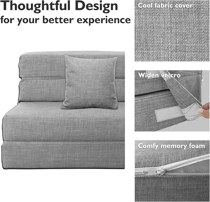 ANONER 60" Folding Sleeper Chair Sofa Bed Lazy Couch - Image 8