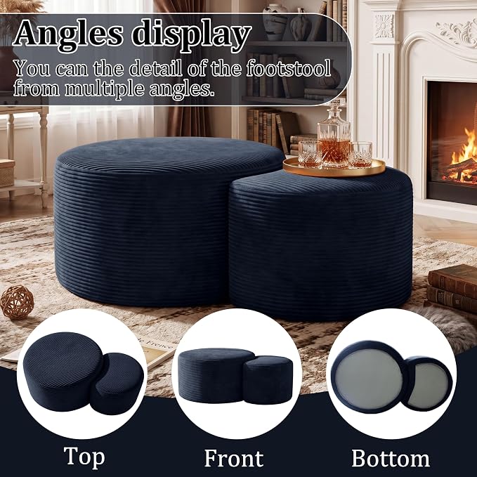 BSHOMGI Nesting Coffee Table Set of 2, Corduroy Ottoman Soft Foot Rest Movable - Image 7