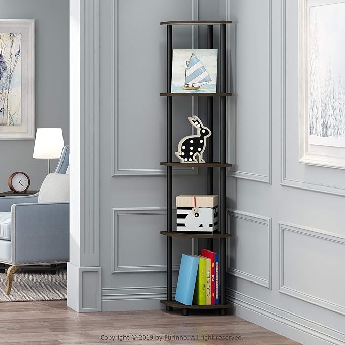 Furinno TURN-N-TUBE Corner Shelf Set of 2, 5-Tier Corner Bookshelf, Open - Image 2