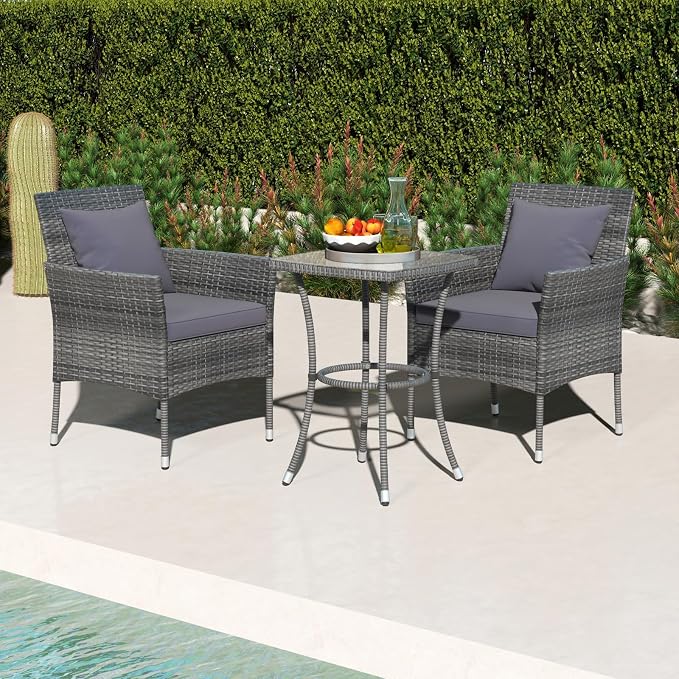 Tangkula 3-Piece Patio Furniture Set, PE Wicker Conversation Bistro Set w/A - Image 2