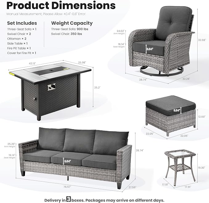 ovios 7 Pieces Patio Furniture Set, Outdoor Wicker Sofa Couch - Image 9