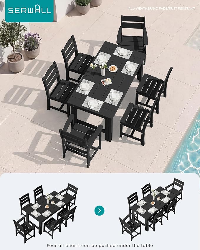 SERWALL Outdoor Dining Table Set, 67‘’ HDPE Patio Dining Set - Image 6