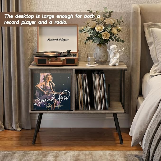 Faesun Flip Top Record Player Stand, Large Turntable Stand Holds up to 150+ - Image 4