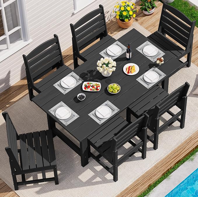 SERWALL Patio Dining Sets for 6 Person, HDPE Dining Set by SERWALL