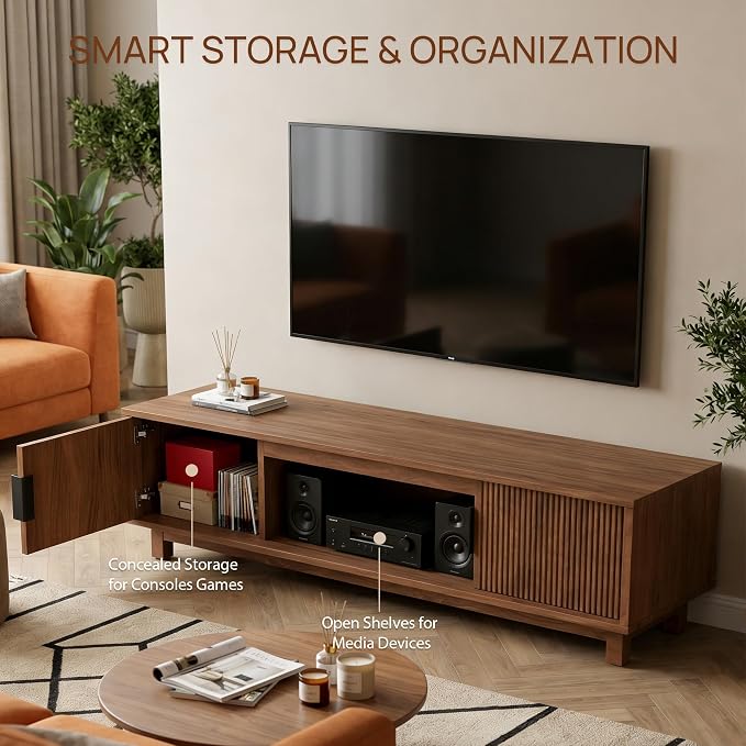 Alpen Fluted TV Stands for Living Room, Wood Television Media Cabinet for - Image 5