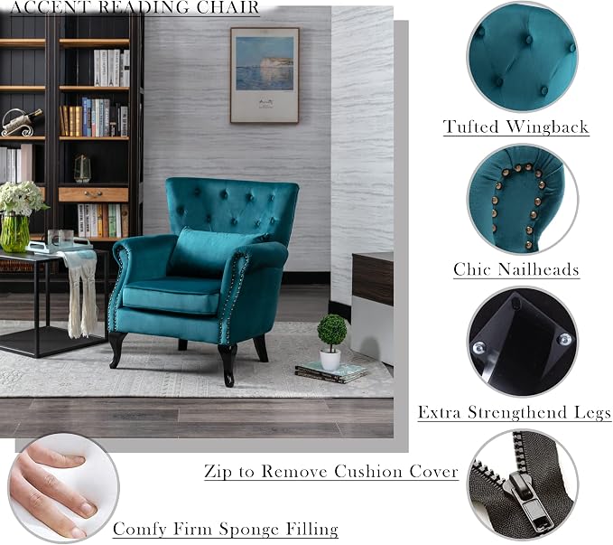 Mid Century Modern Accent Chair Upholstered Armchair Comfy Velvet Fabric Single - Image 3