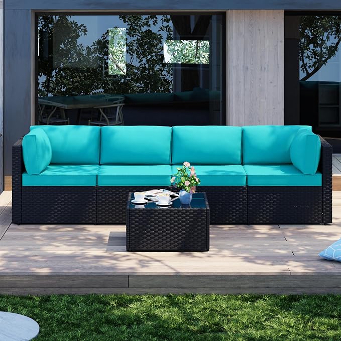 Patio Furniture Sets, 5 Piece Outdoor Sectional Sofas, Wicker Rattan Outdoor - Image 3