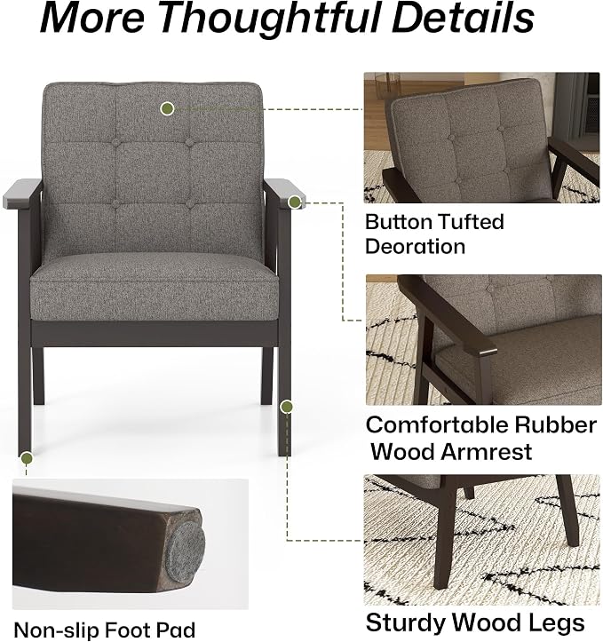 Modern Accent Chair with Arm Rest Set of 2, Upholstered Linen Fabric Leisure - Image 8