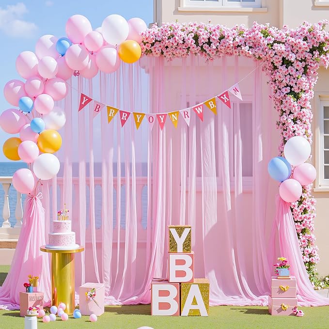 Pink Sheer Backdrop Curtains for Girls Baby Shower Gender Reveal Birthday Party - Image 3