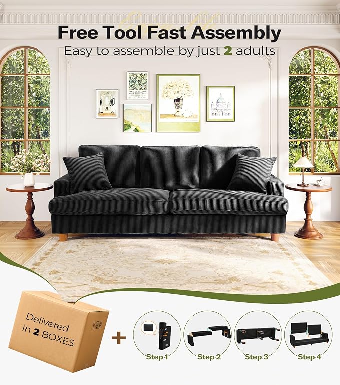 87" L shape Corduroy Couch, Sofa No Tool Assembly, Comfy Couches - Image 9