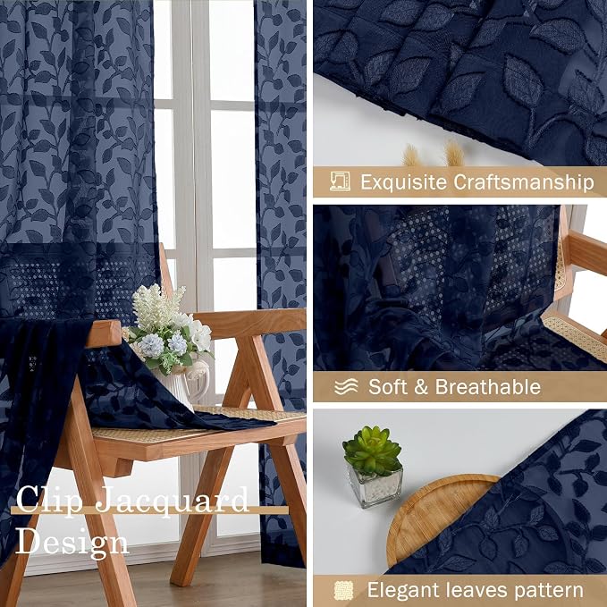 Chyhomenyc Navy Blue Short Curtains 45 Inch Length 2 Panels, Light Filtering - Image 7