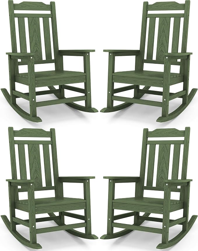 SERWALL Oversized Rocking Chair Set of 4 Outdoor, HDPE Outdoor Rocking Chair by SERWALL