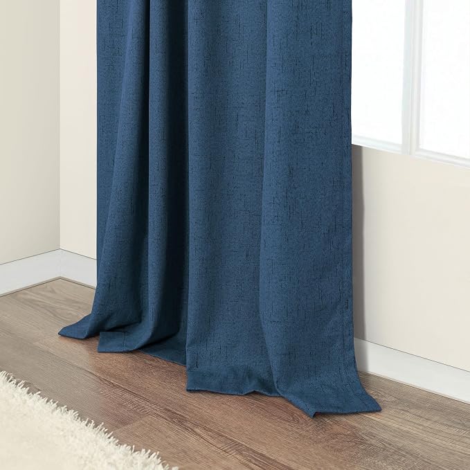 Navy Blue Black Out Curtains 63 Inch Long 2 Panel Burg Linen Textured Thermal - Image 7