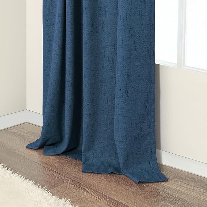 Navy Blue Black Out Curtains 96 Inches Long 2 Panels Linen Textured Blackout - Image 8