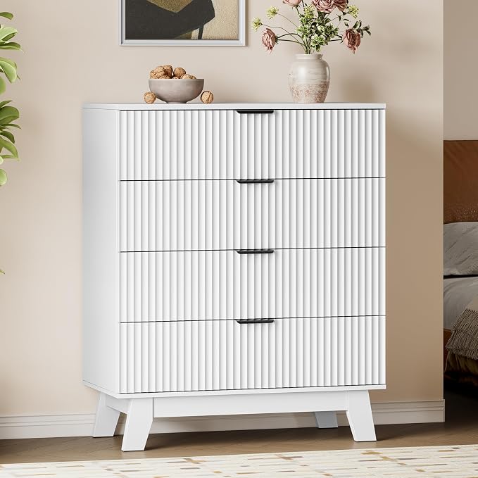 BORNOON 39" Tall Dresser for Bedroom, 4-Drawer Fluted Chest of Drawers by BORNOON