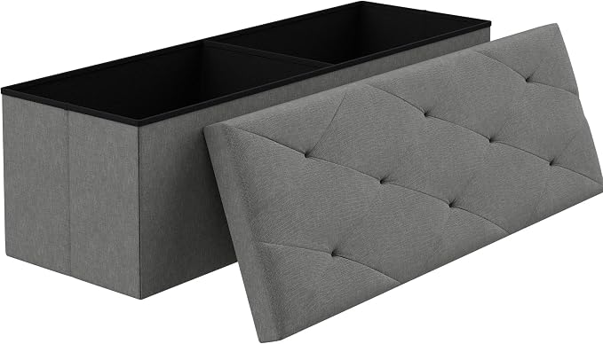VECELO 43'' Folding Storage Ottoman Bench, Storage Chest, Linen Fabric Foot by VECELO