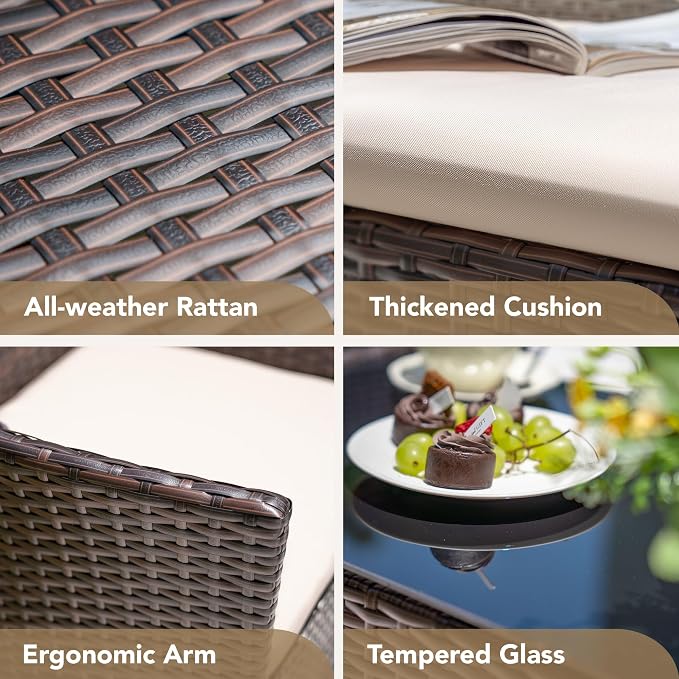 Devoko 4 Pieces Outdoor Patio Furniture Set, PE Rattan Wicker Chairs Balcony - Image 4