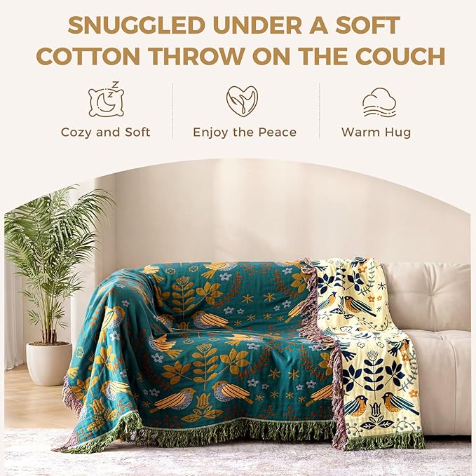 LUTBM Boho Throw Blanket for Bed 100% Cotton Soft Quilt Summer Lightweight - Image 7