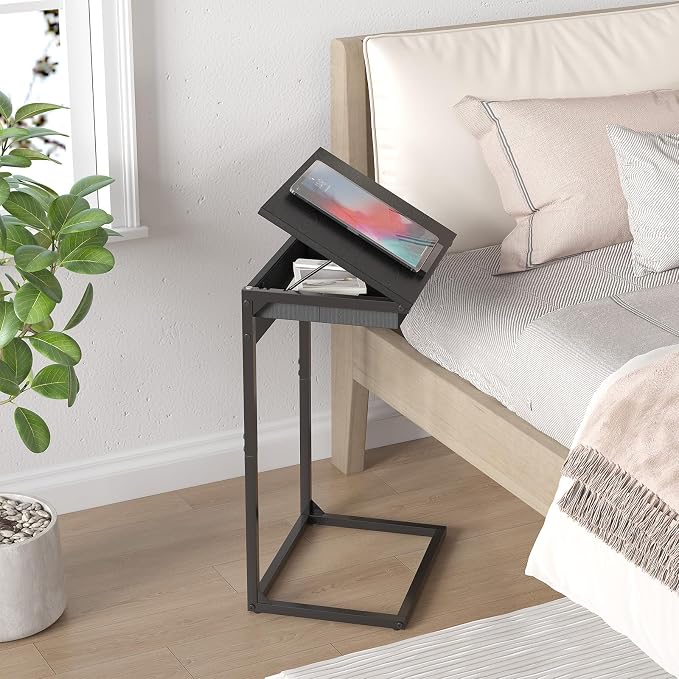 sthmec C Shaped End Table with Charging Station, 45° Tiltable Adjustable Flip - Image 7