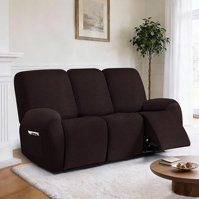 ANARACHON Leather Look Recliner Couch Cover, 8-Pieces Stretch Recliner Sofa - Image 2