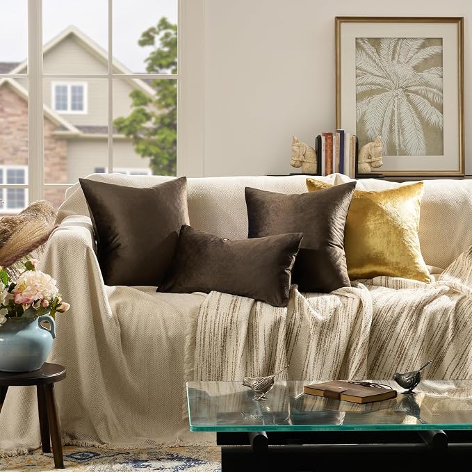 GIGIZAZA Brown Velvet Pillow Covers 12x20, Small Solid Throw Pillow Covers - Image 2